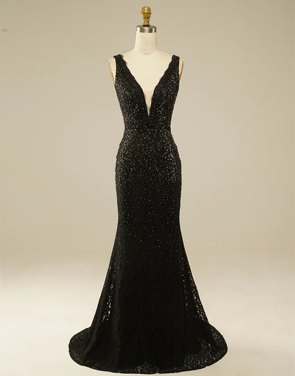 Elegant Glitter Rhinestone Lace Long Prom Dress