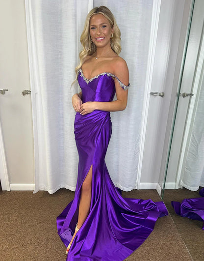 Mermaid Off The Shoulder Long Prom Dress With Slit