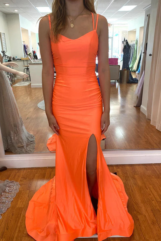 Mermaid High Side Slit Lace-Up Back Long Formal Dress