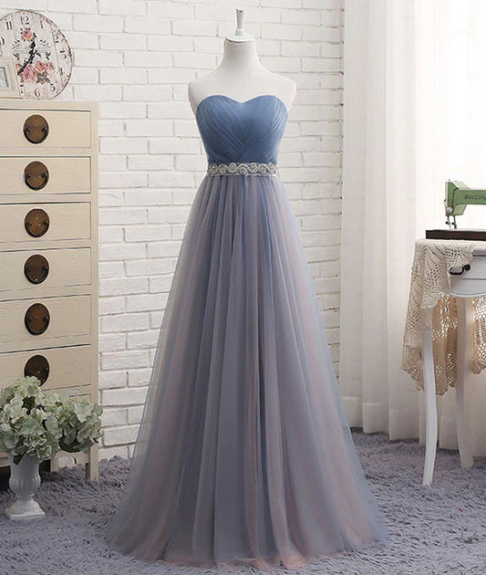 A Line Tulle Long Prom Dress With Sash  Formal Dress Evening Dress Bridesmaid Dress