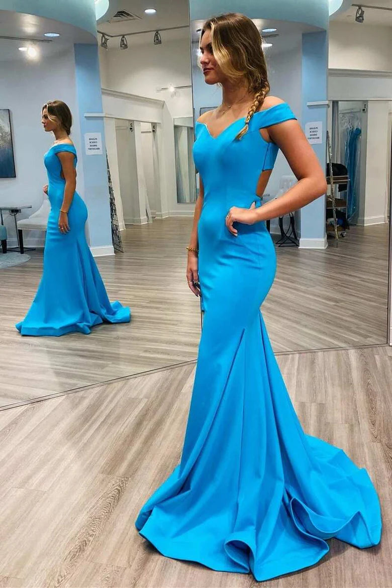 Elegant  Off-the-Shoulder Backless Trumpet Long Prom Dress
