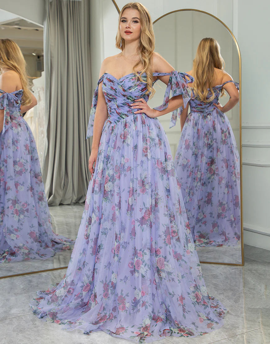 A Line Tulle Convertible Long Prom Dress