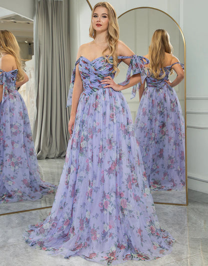 A Line Tulle Convertible Long Prom Dress