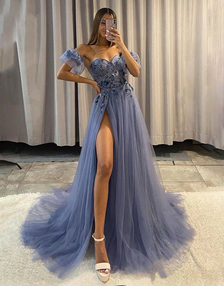 Sweetheart Tulle A Line Long Prom Dress