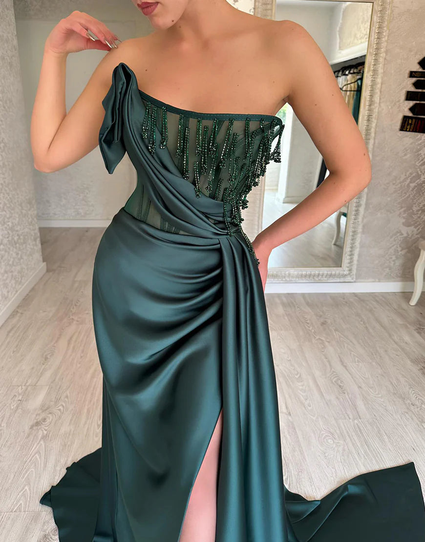 Mermaid Satin Sweetheart Long Prom Dress With Slit
