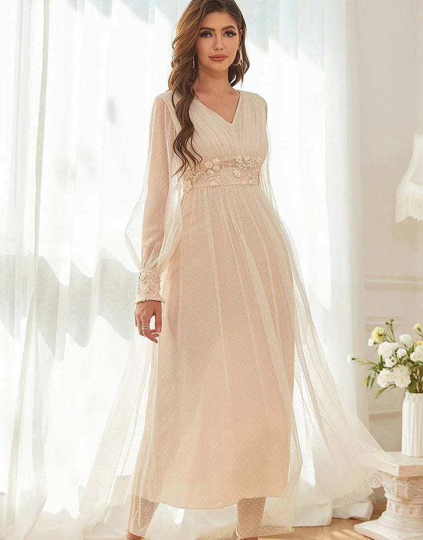 Apricot V Neck Mother Of The Bride Dress