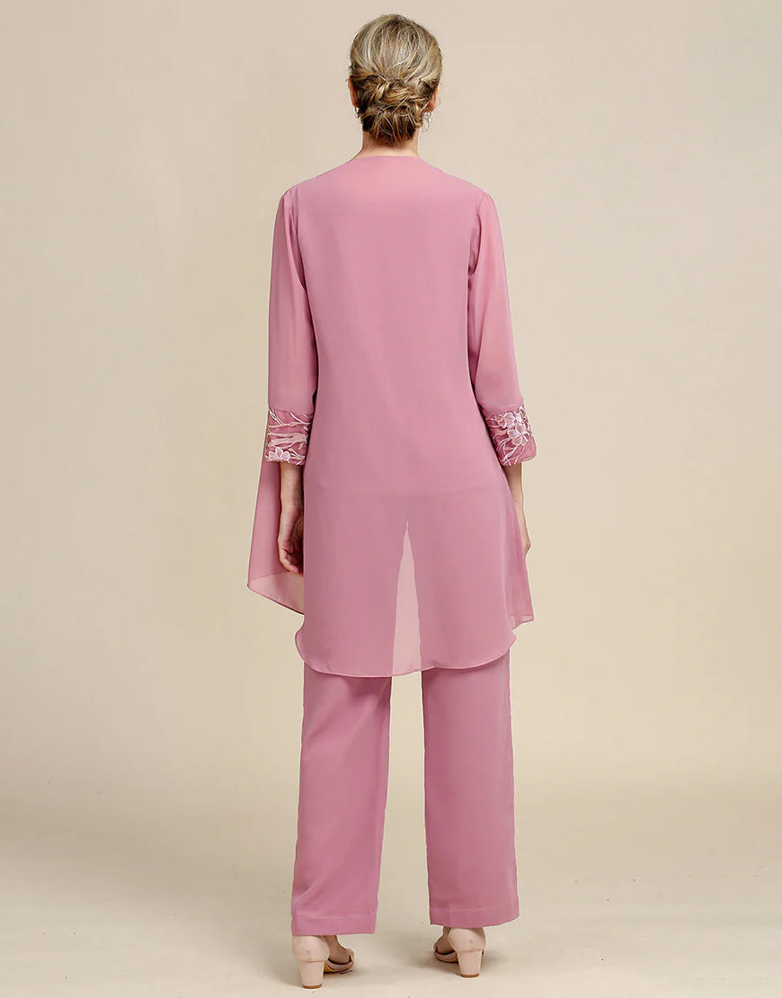Blush Long Sleeves 3 Piece Mother of the Bride Pant Suits