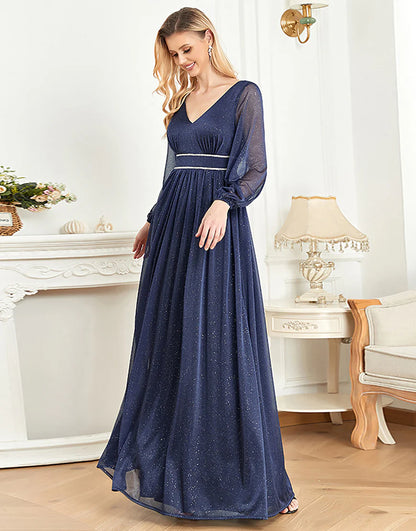 Elegant Long Sleeves Navy Mother of the Bride Dress