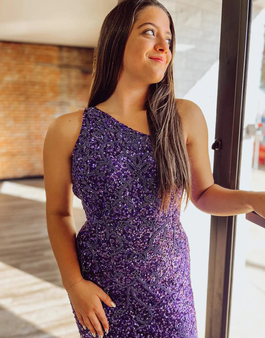 One Shoulder Long Prom Dress With Slit
