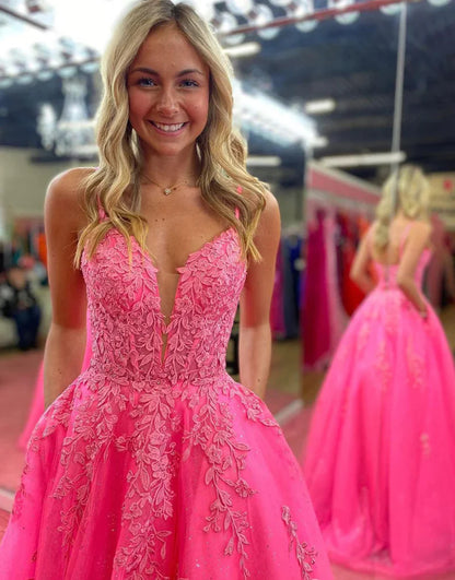 A Line Lace Long Prom Dress With Appliques