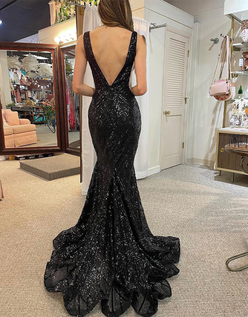 Unique Long Mermaid Black Prom Dress