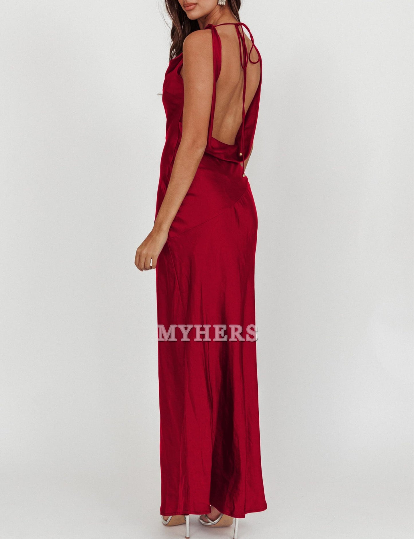 Cowl Neck Sleeveless Backless Open Back Tie Back Bridesmaid Dresses Wedding Guests Dresses