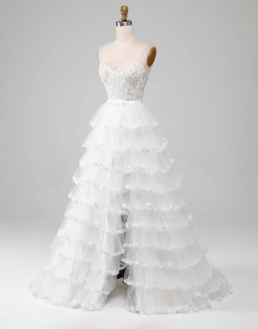 A-Line Lace Long Prom Dress with Slit