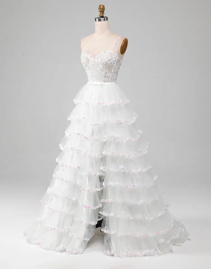 A-Line Lace Long Prom Dress with Slit