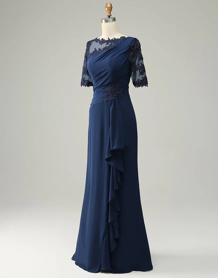 Navy Sheath Mother of Bride Dress with Appliques