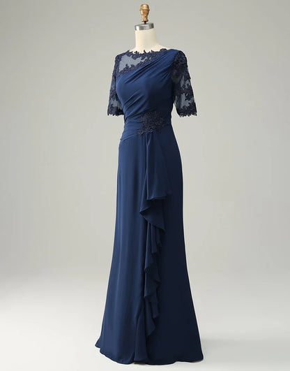 Navy Sheath Mother of Bride Dress with Appliques