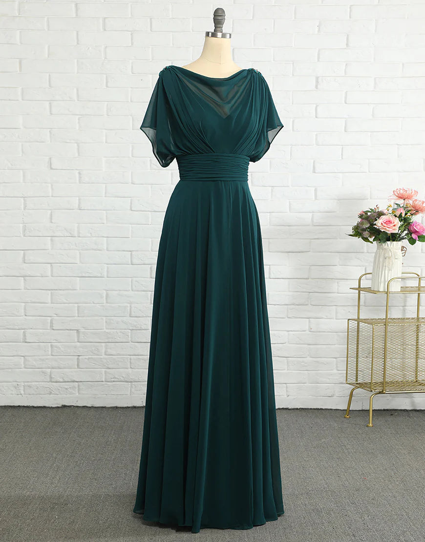 Round Neck Green Chiffon Mother of the Bride Dress