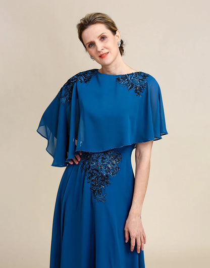 Turquoise Chiffon Mother of the Bride Dress with Lace