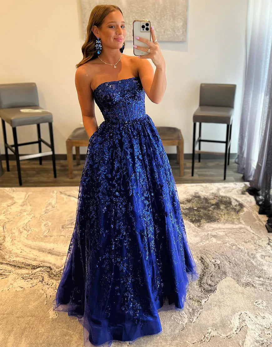 Strapless Princess Prom Dress with Pockets