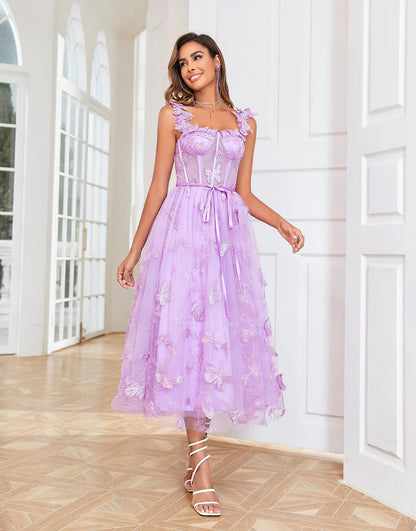 A Line Butterflies Appliques Prom Dress