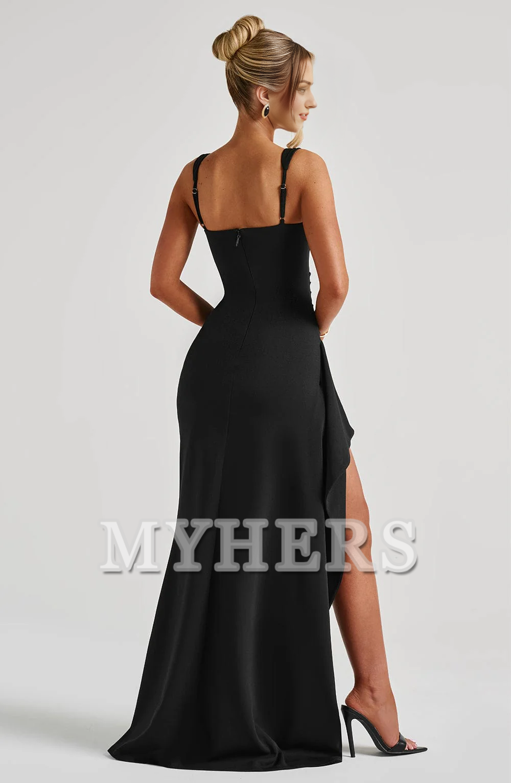 Square Neckline Adjustable Shoulder Straps Side Fork Sexy Charming Dresses Bridesmaid Dresses Wedding Guests Dresses