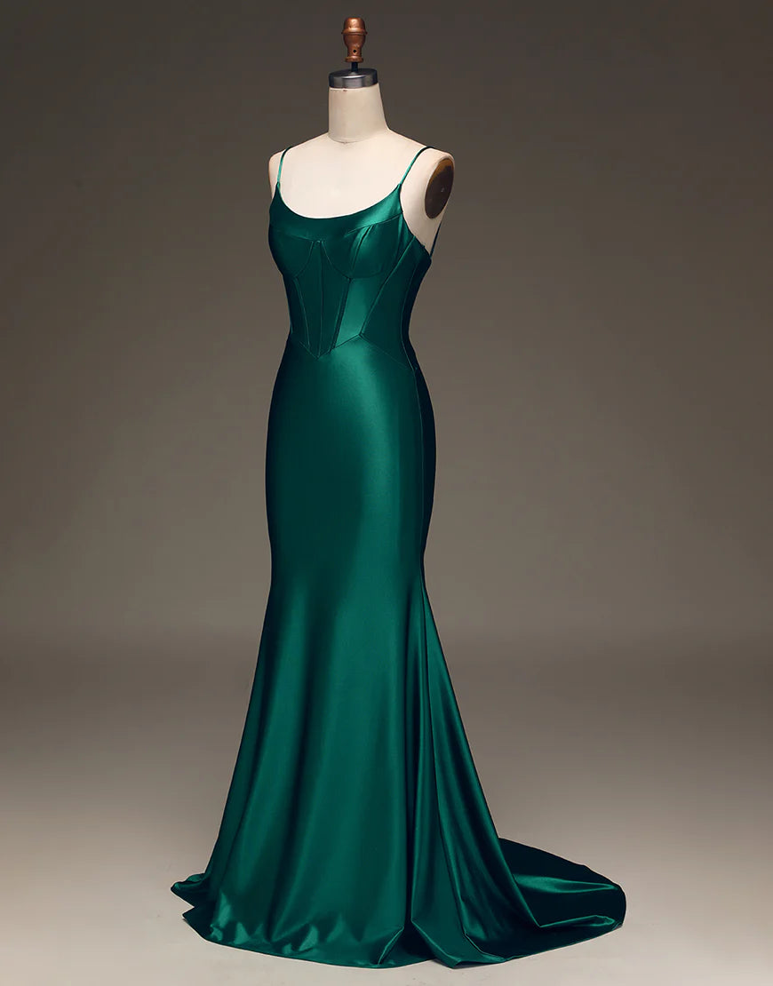 Mermaid Elegant Corset Back Dark Green Prom Dress