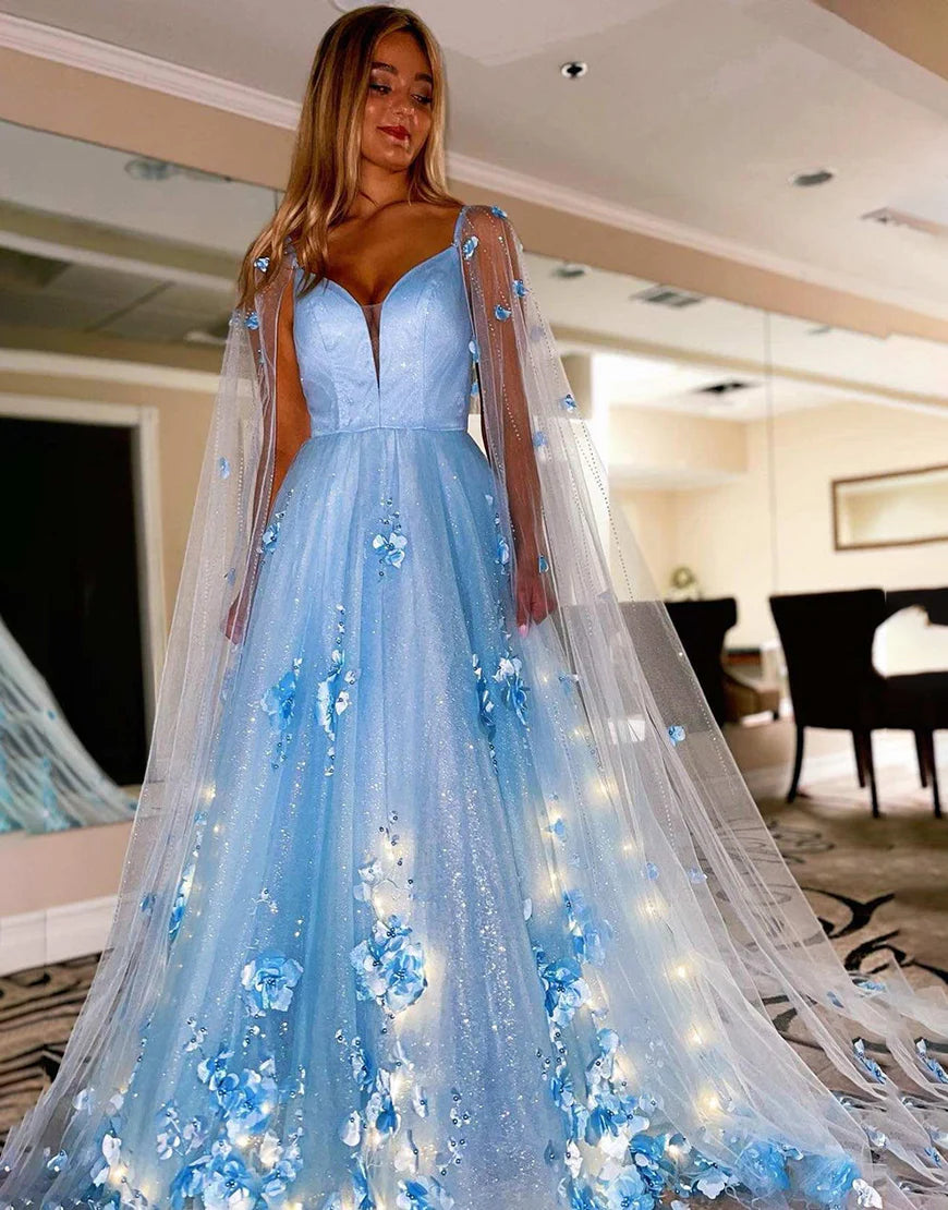 Lavender Prom Dress with 3D Flowers