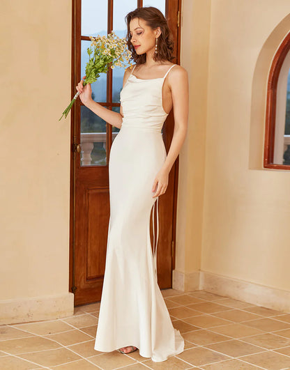 Mermaid Spaghetti Straps Boho Long Wedding Dress