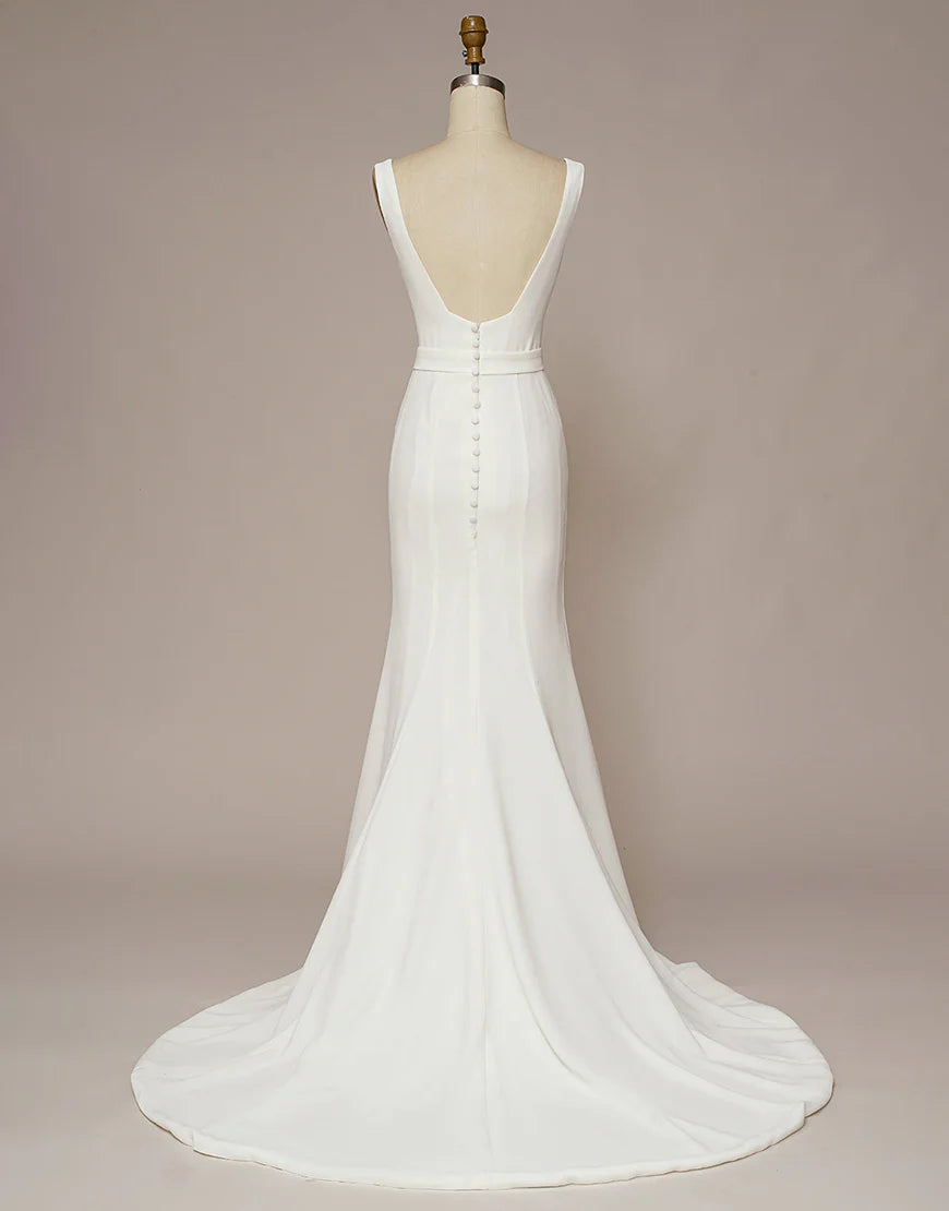 Square Neck Backless White Wedding Dress