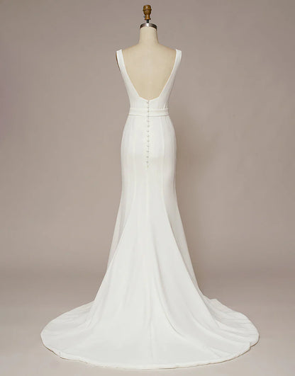 Square Neck Backless White Wedding Dress