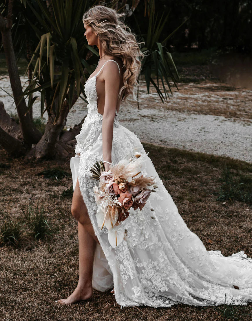 Lace Beach Wedding Dress with Split