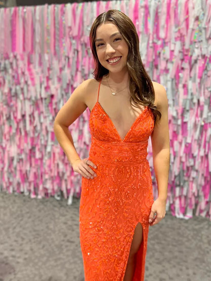 Sheath Halter Sparkly Long Prom Dress With Slit