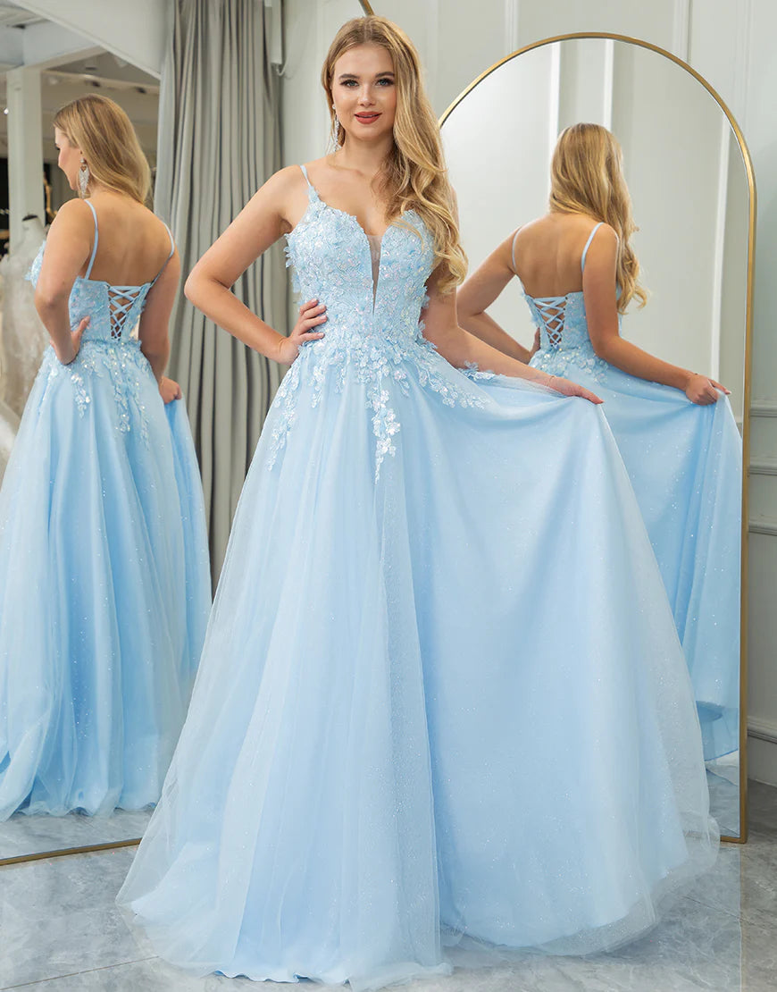 A Line Long Prom Dress With Appliques