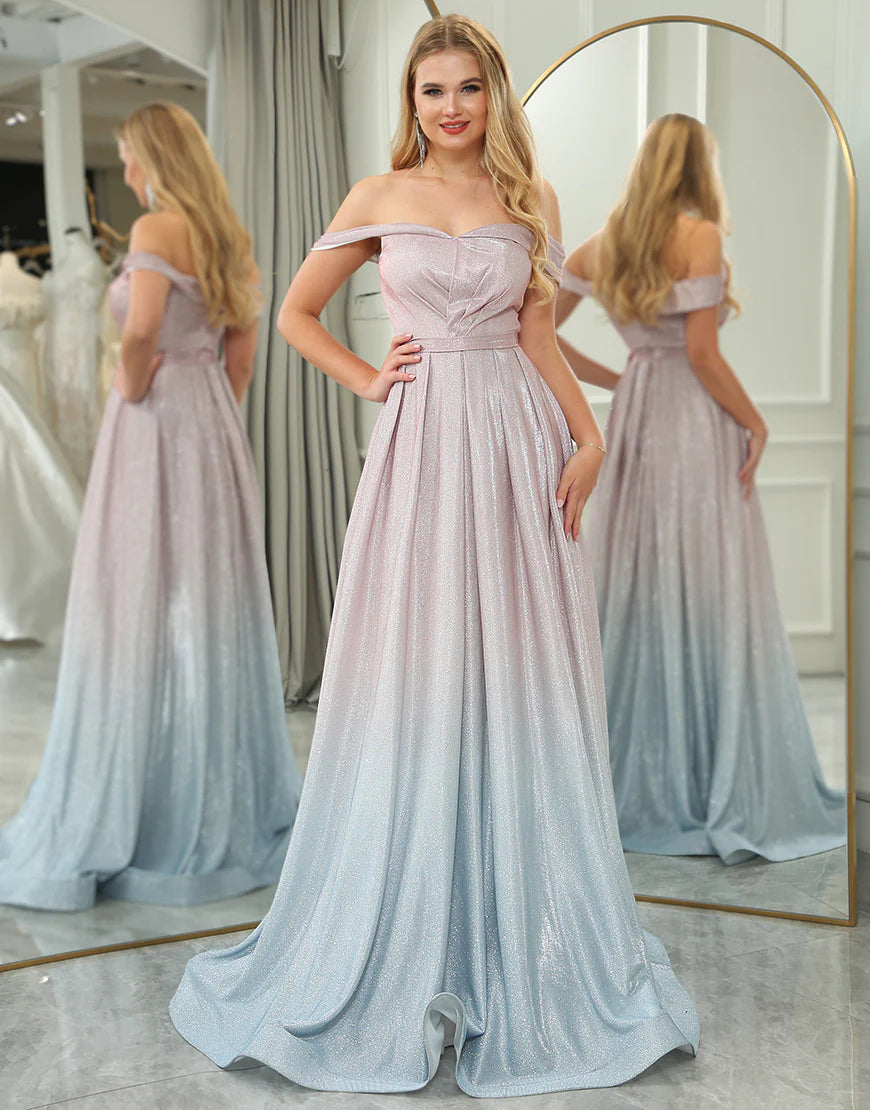 A Line Off the Shoulder Long Prom Dress