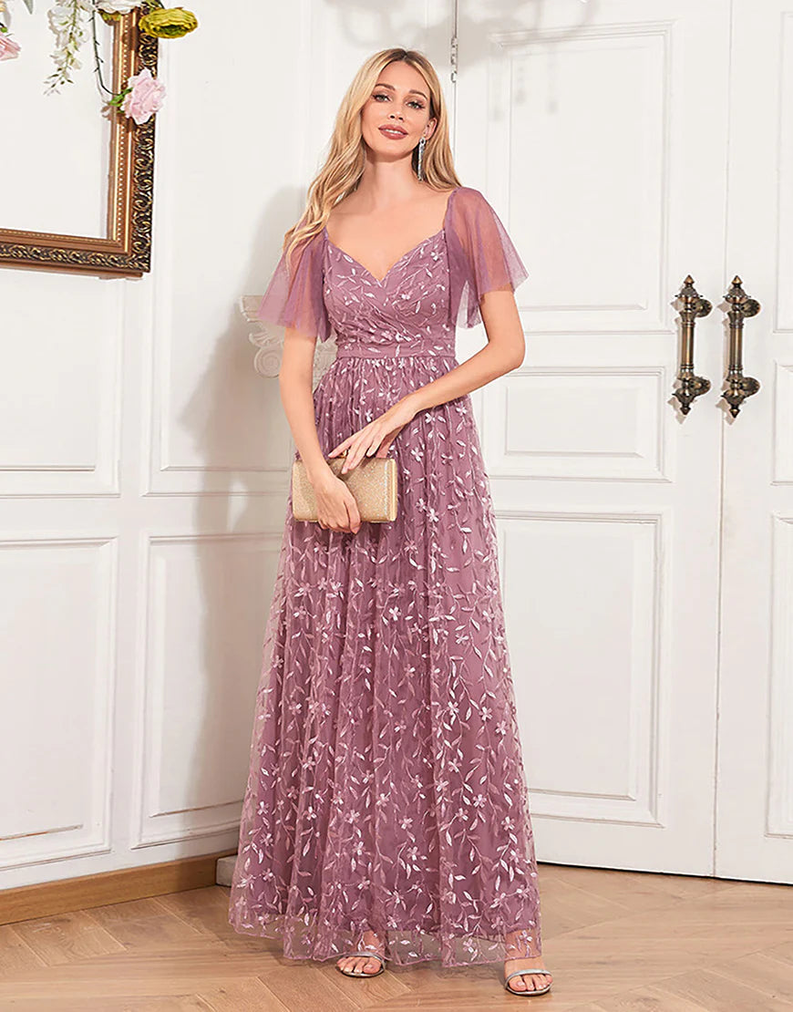 A-Line Dusty Rose Mother Of The Bride Dress with Appliques