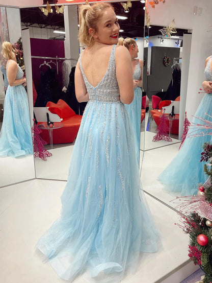 Sparkly A Line Spaghetti Straps Long Prom Dress