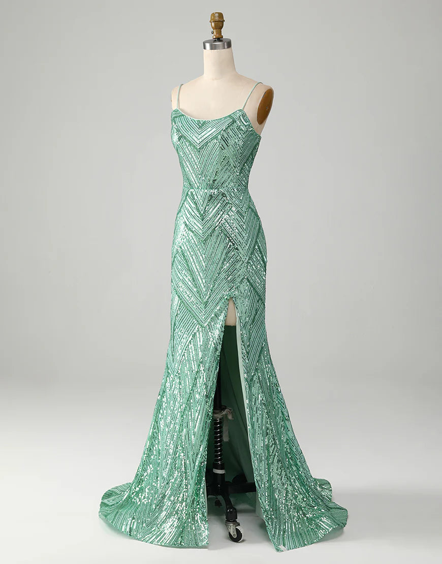Mermaid Spaghetti Strap Long Prom Dress With Slit