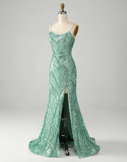 Mermaid Spaghetti Strap Long Prom Dress With Slit
