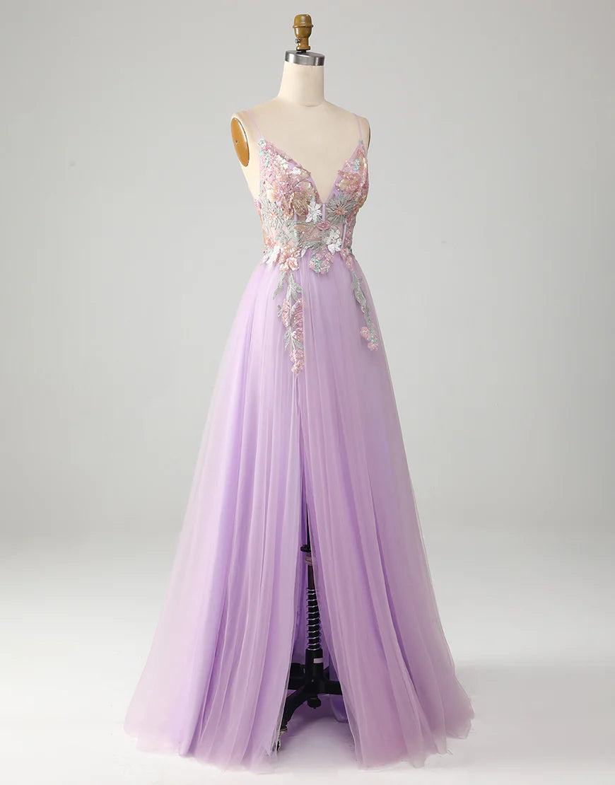 A-Line V-Neck Long Prom Dress With Applique