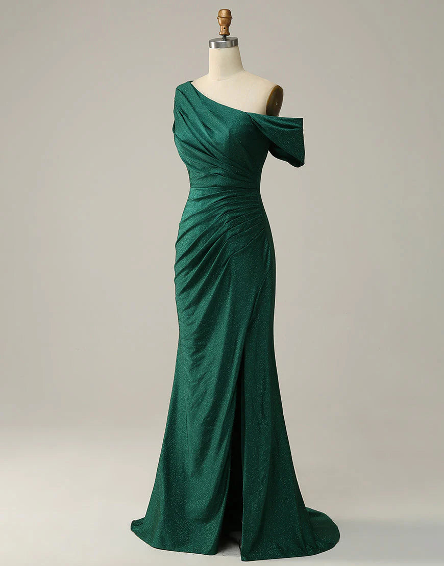 Mermaid One Shoulder Dark Green Long Prom Dress