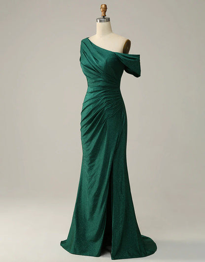 Mermaid One Shoulder Dark Green Long Prom Dress