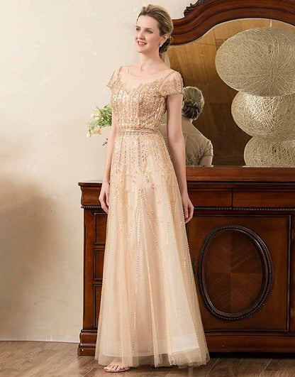 Golden Beaded Mother of Bride Dress