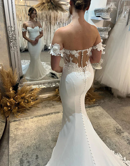 Mermaid Ivory Off The Shoulder Wedding Dress With Appliques