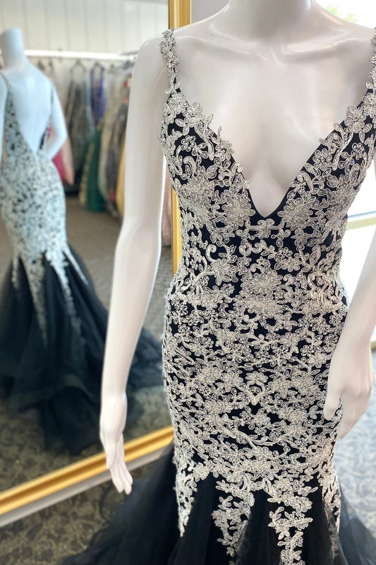 Appliques Open Back Trumpet Long Formal Dress
