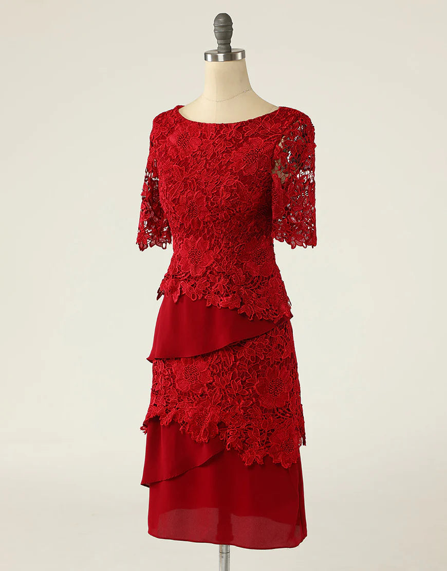 Dark Red Two Piece Mother of the Bride Dress with Lace