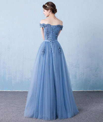 A Line Off the Shoulder Long Tulle Prom Dress With Appliques