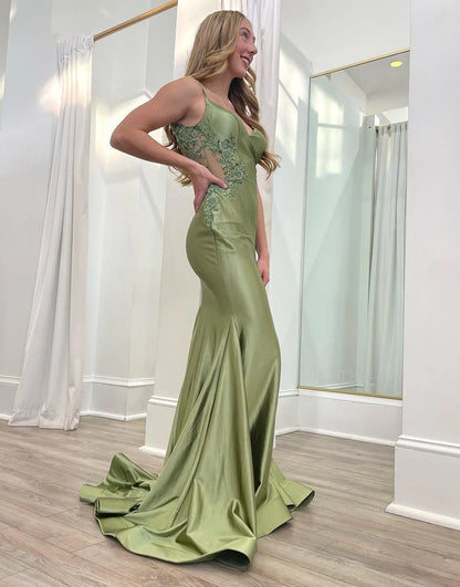 Mermaid Spaghetti Strap Backless Long Prom Dress