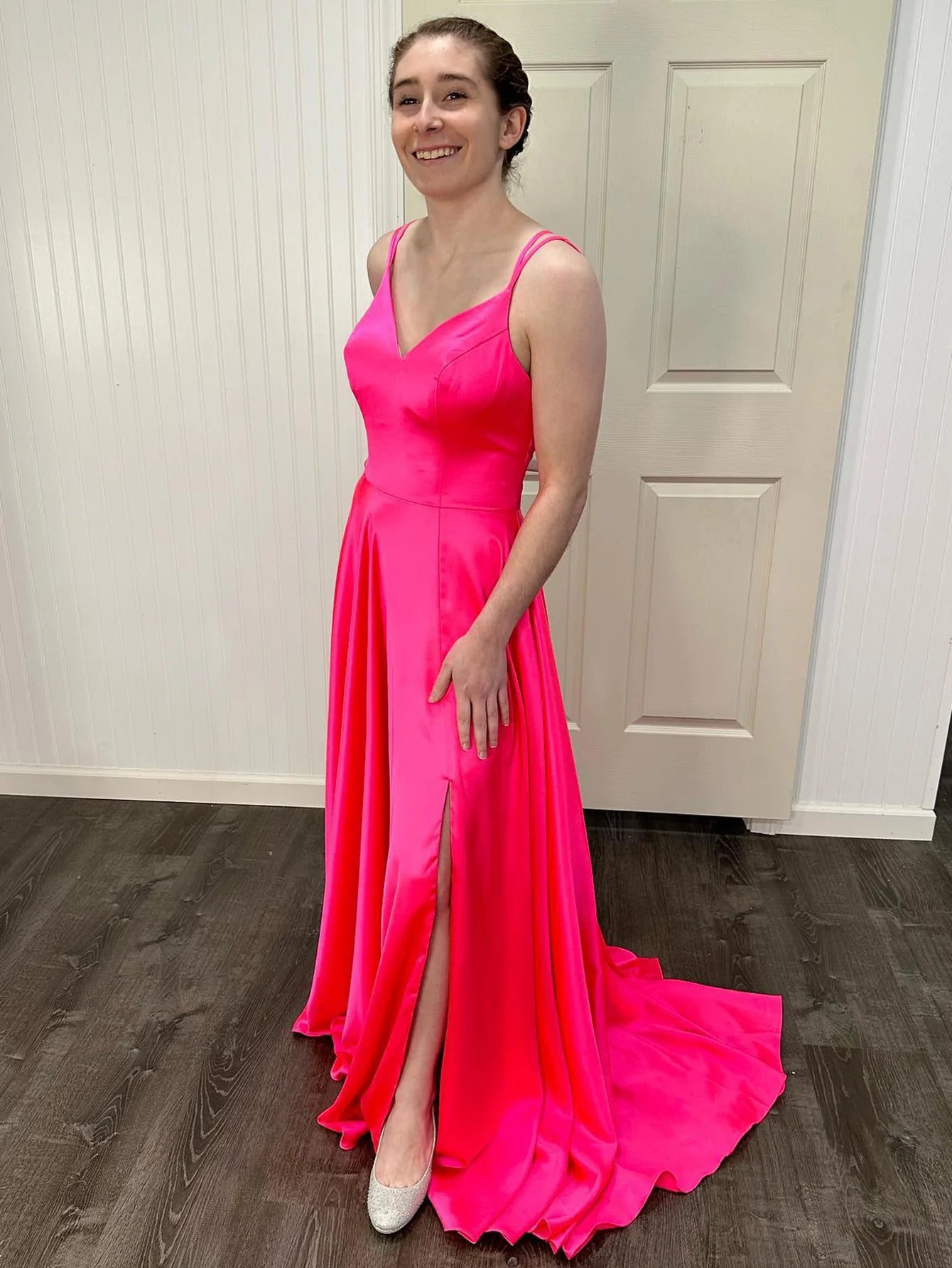 A Line V Neck Long Prom Dress With Slit