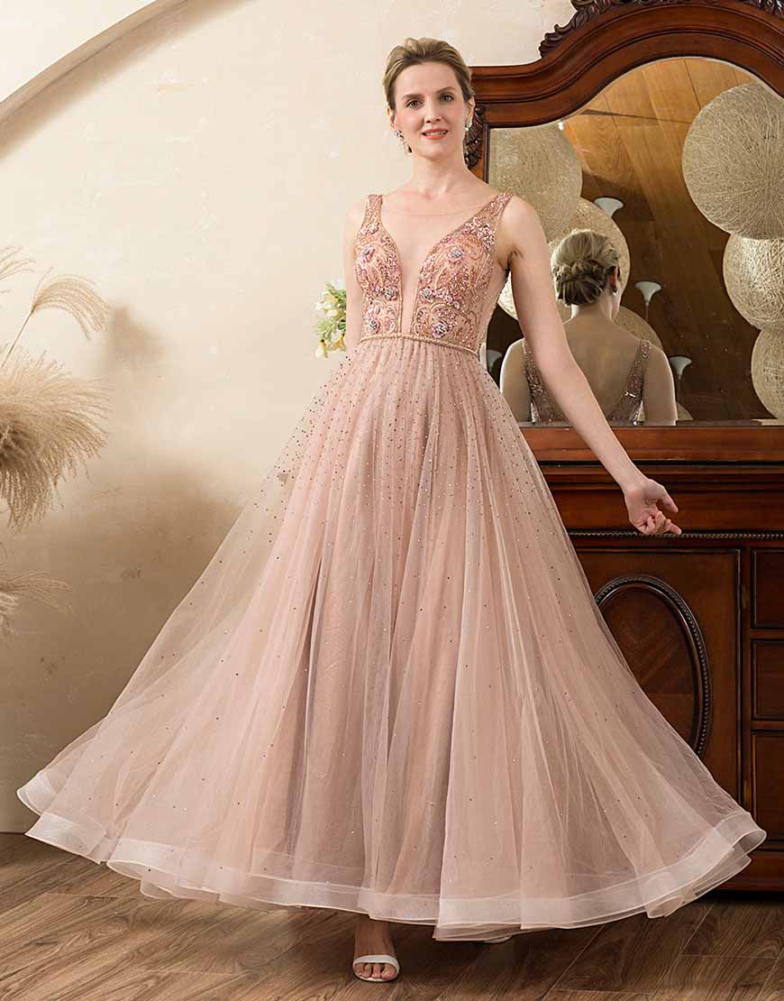 Blush Beaded A Line Sparkly Mother of Bride Dress