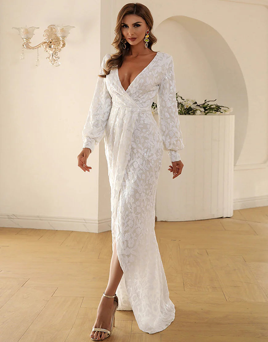 V Neck Lace Maxi Boho Dress